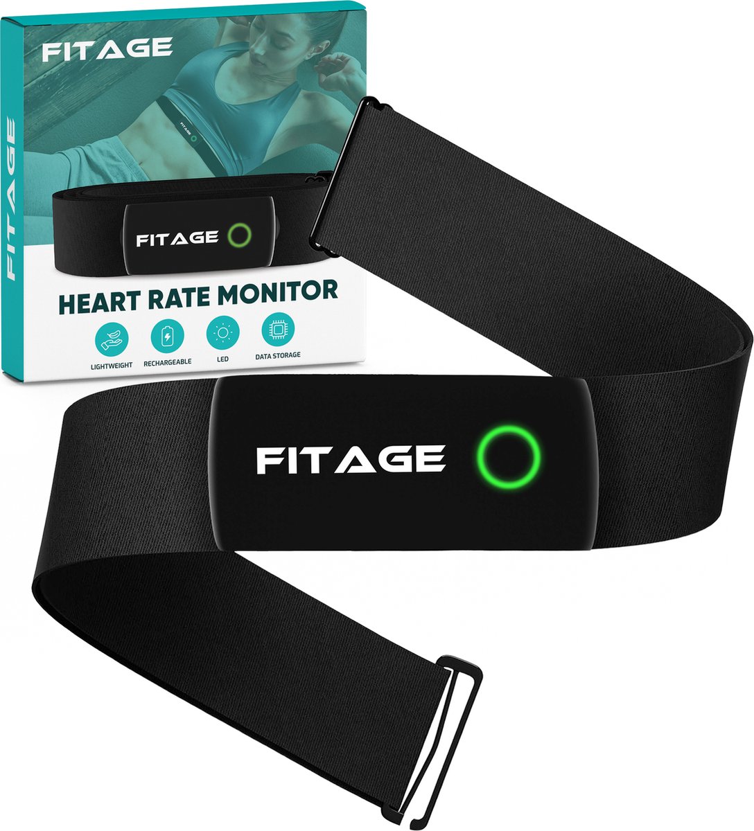 FITAGE Hartslagmeter XXL HRM-DUAL - Extra grote maat - Hartslagmonitor Band met Bluetooth en ANT+ Sensor - Oplaadbare Batterij