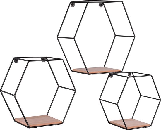 Support mural - Ensemble d'étagères murales - Torna Avea - Rack 3 pièces - Zwart - MDF