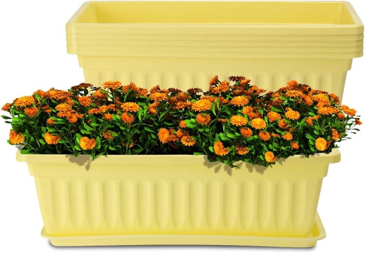 6 stuks bloembakken 17 inch kunststof plantenbakken met dienblad - rechthoekige bloempotten voor binnen en buiten - vensterbank terras veranda - tuin balkon