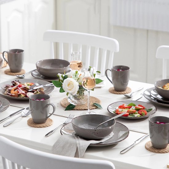Serviesset - Serviessets - Serviesset 8 persoons - Grijs Effen - Porselein - 32-Delig Servies - Dinerbord - Dessertbord - Kom - Mok — afbeelding 3