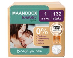 BAMBO Nature Luiers - Maat 1 (2-4 kg) - 132 stuks Maandbox - 0% onnodige toevoegingen - Ideaal voor de gevoelige huid - Nordic Swan Ecolabel