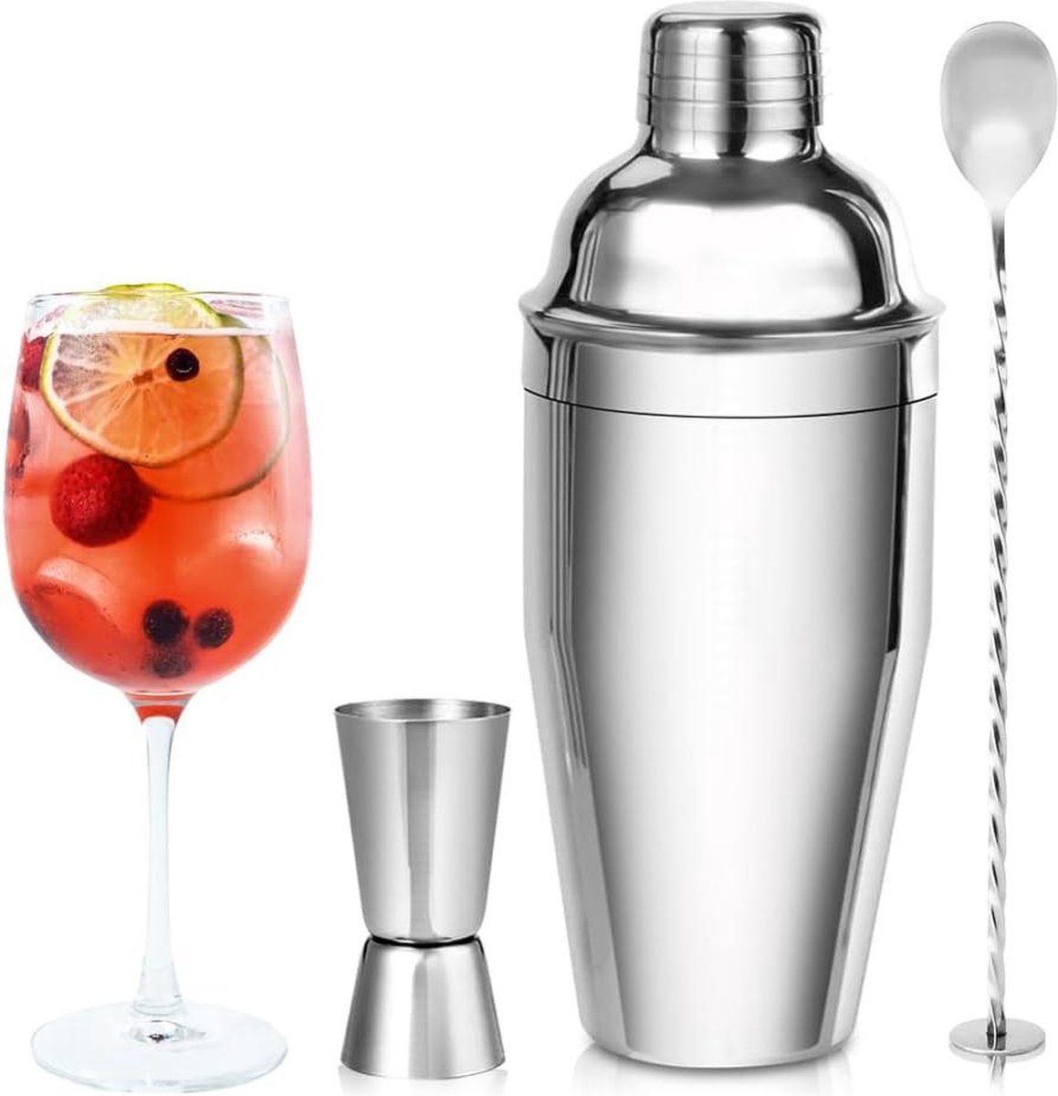 Cocktailset 750 ml roestvrij staal professionele cocktailmixset-barkeeperset premium baraccessoires met maatbeker-barlepel voor thuis bar cadeauset voor mannen en