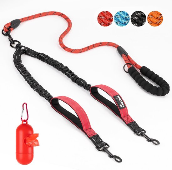 Laisse Double Pour 2 Chiens – Réglable, élastique, Boucle Rotative 360°, Nylon Résistant, Noir Et Bleu