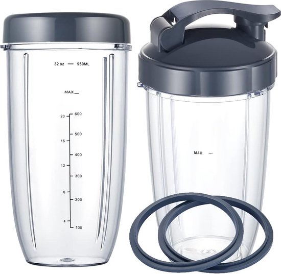 Foto: Blenderaccessoire vervangende blenderbekers geschikt voor nutribullet blender 32oz en 24oz bekers met flip top to go deksel en plat deksel en rubberen pakking compatibel met geschikt voor nutri bullet 600w 900w blenders 6 stuks 