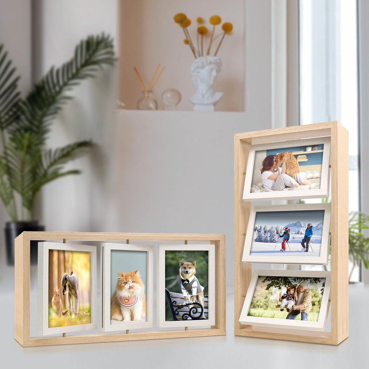 ZEEYUAN Cadre Photo 10X15 Double Face Rotative Cadre Photo De Bureau 6 Photos Poser Pour Famille, Mariage, Fille, Garçon, Amis