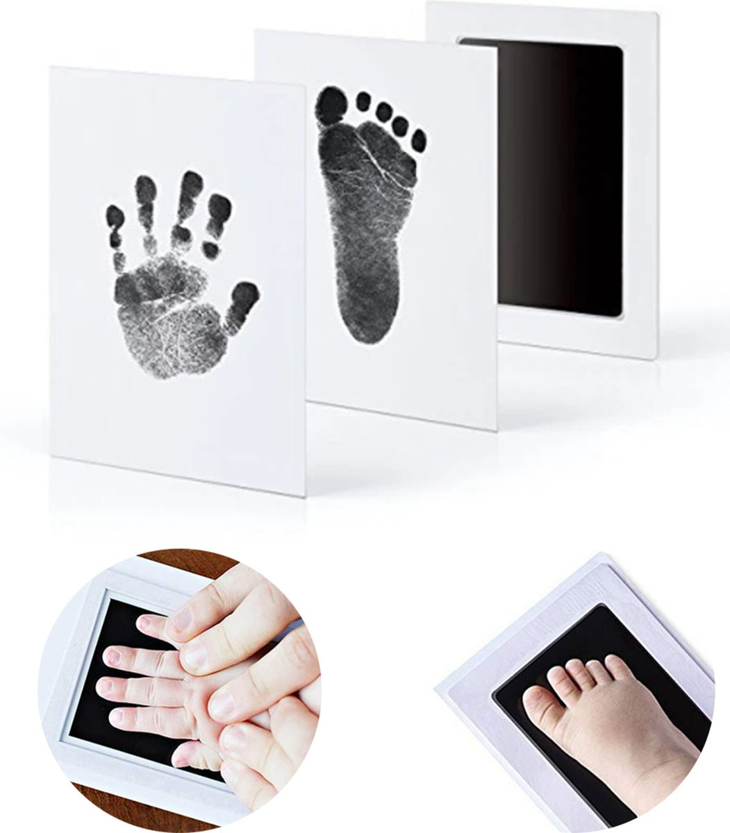 Goedkoopste Baby Voetafdruk - Baby Handafdruk Inkt - Inktafdruk - Baby Art - Babygeschenkset - Zwart - LOUZIR