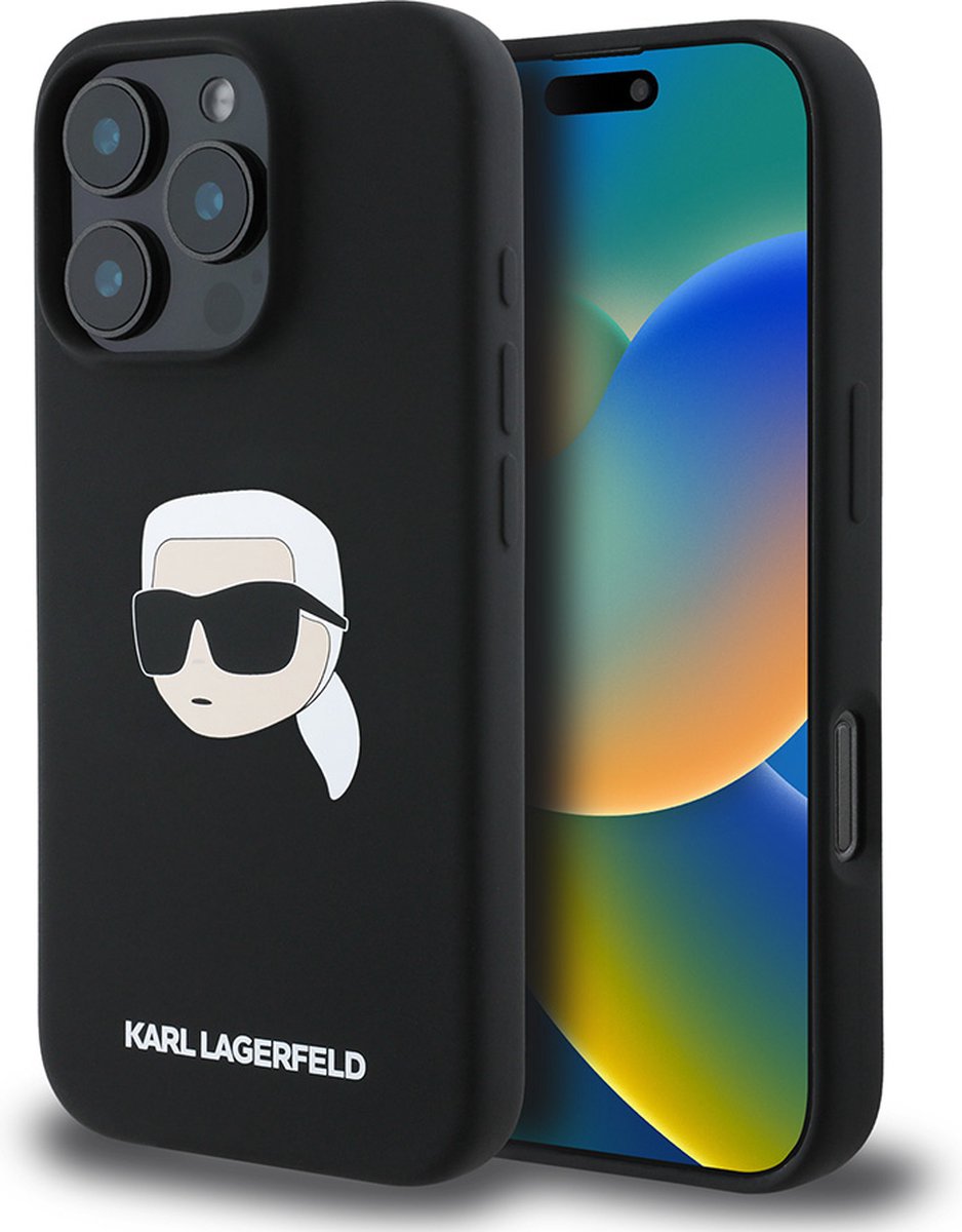 Karl Lagerfeld Backcase hoesje geschikt voor iPhone 16 Pro - Effen Zwart - Silicone