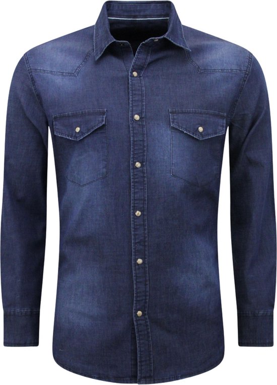Spijkerblouse Heren - Spijkeroverhemd Mannen - Denim Overhemden - Overhemden Heren Lange Mouwen - Blauw