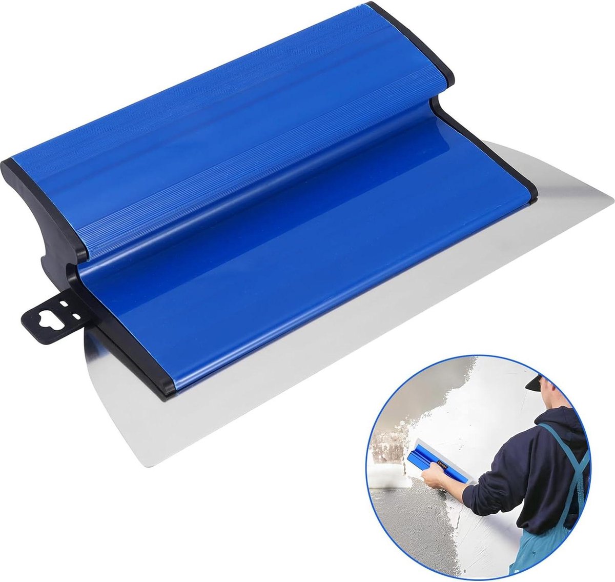 Spatel stucwerk troffel scheeren gipsplaat Z-vormig handvat betoncoating 25 x 15 x 43 cm (blauw)
