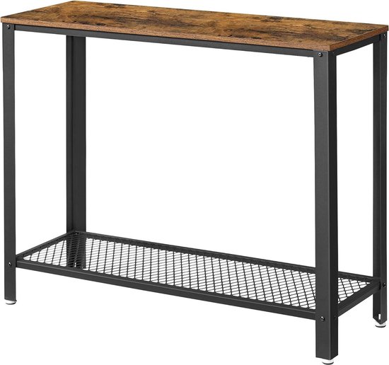 GIANTEX Industrial Console Table, 3 Levels, Narrow Rectangular Table with 2 Open Cubes and 1 Bottom Shelf, Metal Structure, 120 x 23 x 79 cm, for Hallway, Living Room (Brown