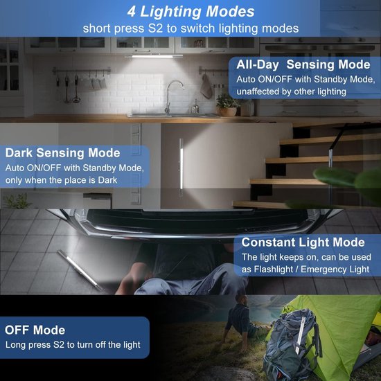 40 cm LED Light with Motion Sensor 3500 mAh - Undermount Light Kitchen - Battery Operated Wireless LED Strip - USB Charging Cabinet Lighting Stair — afbeelding 3