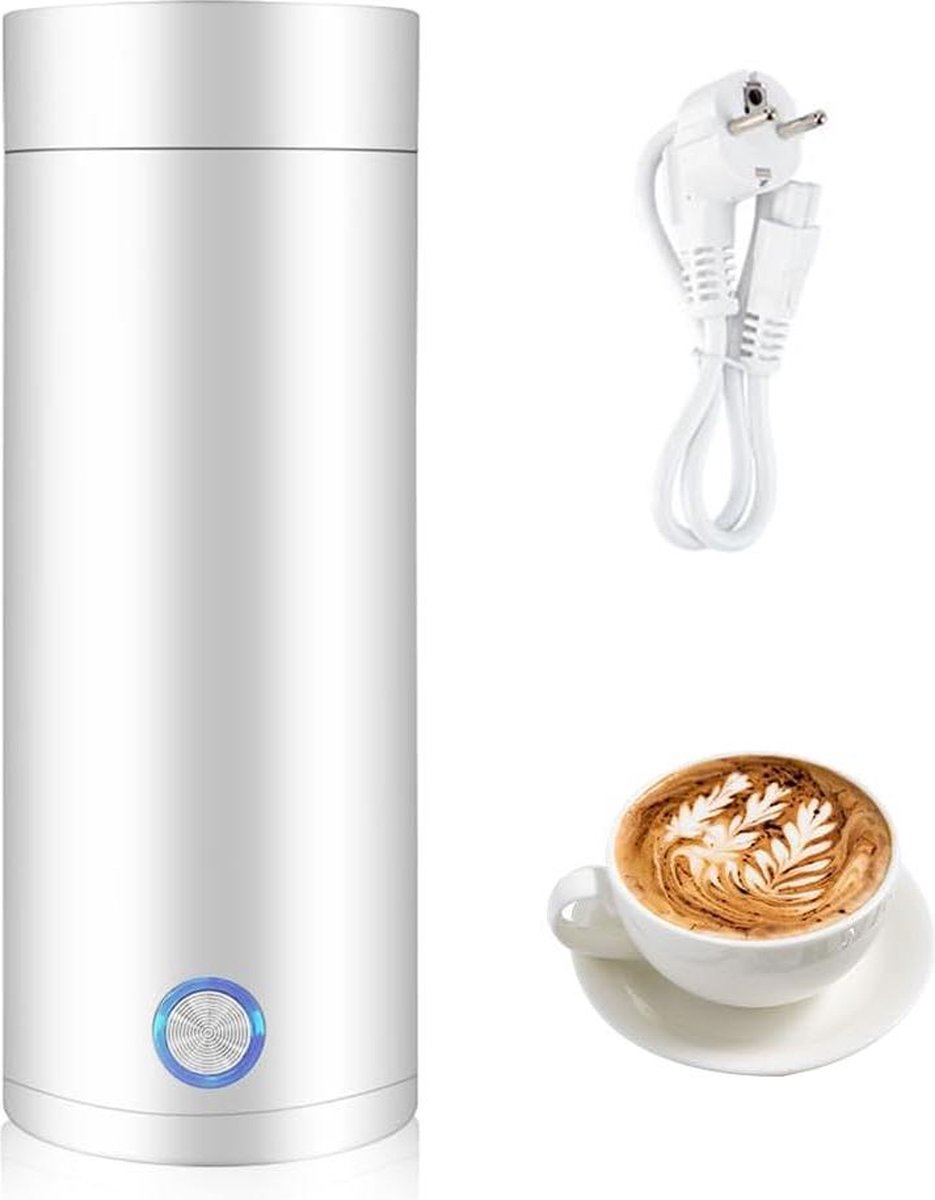 Draagbare elektrische waterkoker voor onderweg - kookt snel in 5 minuten - automatische uitschakeling - melk, koffie en thee - wit