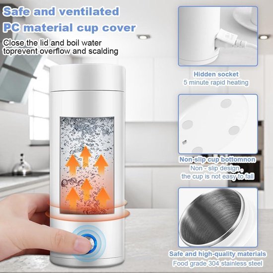 Witte Draagbare Elektrische Waterkoker 400 Ml - Mini Waterkoker Met Snelkookfunctie En Automatische Uitschakeling