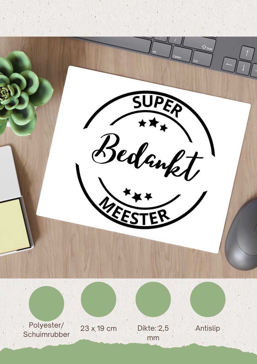 Akyol - super bedankt meester Muismat - Meester - een meester - school - verjaardagscadeau - afscheidscadeau - kado - gift - 23 bij 19 cm