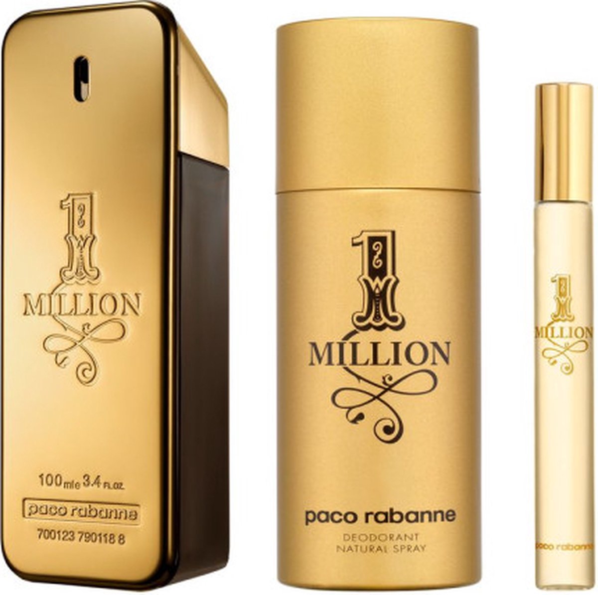 Paco Rabanne 1 Million Eau De Toilette Spray 100ml Set + Deo 150 ml + EDT 10 ml – foto 2