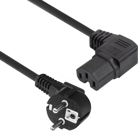 Connecteur D'alimentation Schuko CEE 7/7 Mâle (coudé) - C15 (coudé Gauche) IEC 60320 Noir 2 M | ACT
