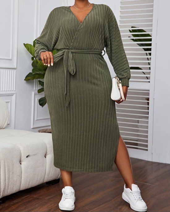 Pull côtelé oversize 2 pièces correcteur élégant et sexy avec jupe stretch beige taille XXL