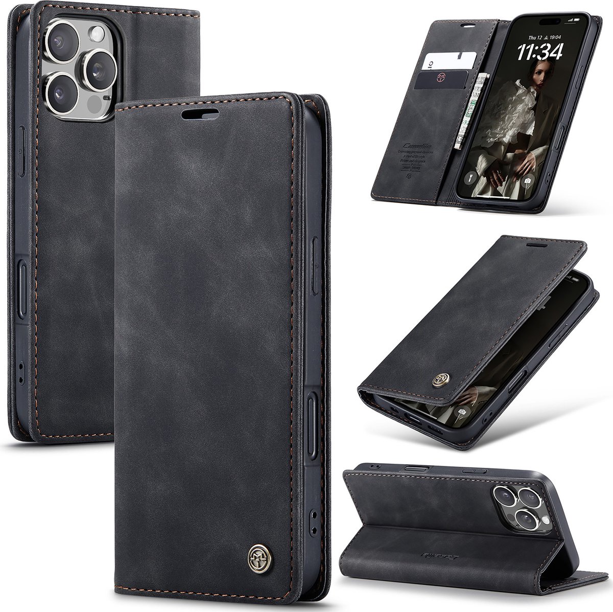 CASEME Caseme Hoesje geschikt voor iPhone 16 Pro Max - Retro Wallet Case - Zwart