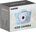 Verpakking van een blauwe Bambini kindercamera met kattenontwerp. De doos toont de camera en kindvriendelijke illustraties.