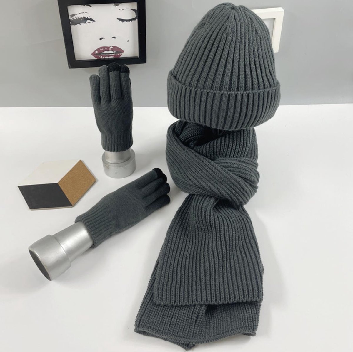 Ensemble Bonnet écharpe Gants 5 En 1 Pour Femme - Hiver, Polaire, écran Tactile, Cache-oreilles, Chaussettes