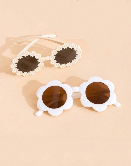 Kinder Zonnebril - Bril - Kind - Baby - 2 stuks - Off-White / Wit - Bloem - Bloemetjes - Vanaf 2 jaar - 6 jaar - UV beschermend - Opklapbaar - Kinderzonnebril - Zonnebrillen - DH Collection van Merkloos — afbeelding 3