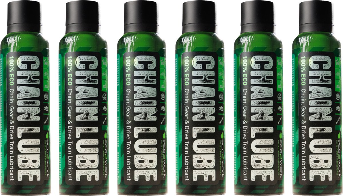 Eco2work kettingspray - 6 x 200ml (1200ml) - Kettingreiniger - Biologische afbreekbare kettingspray - Kettingspray fiets - Kettingvet - Smeermiddel - Kettingolie - Duurzaam