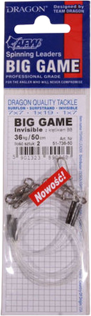 Dragon Big Game Invisible Fluorcarbon Leaders 36 Kg / 60cm van Dragon — afbeelding 2