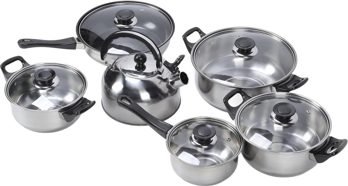 Multifunctionele Koekenpan met Antiaanbaklaag - Zwarte Handgreep - Keukenpannenset - Waterkoker - Kunststof -Koken in de Keuken .