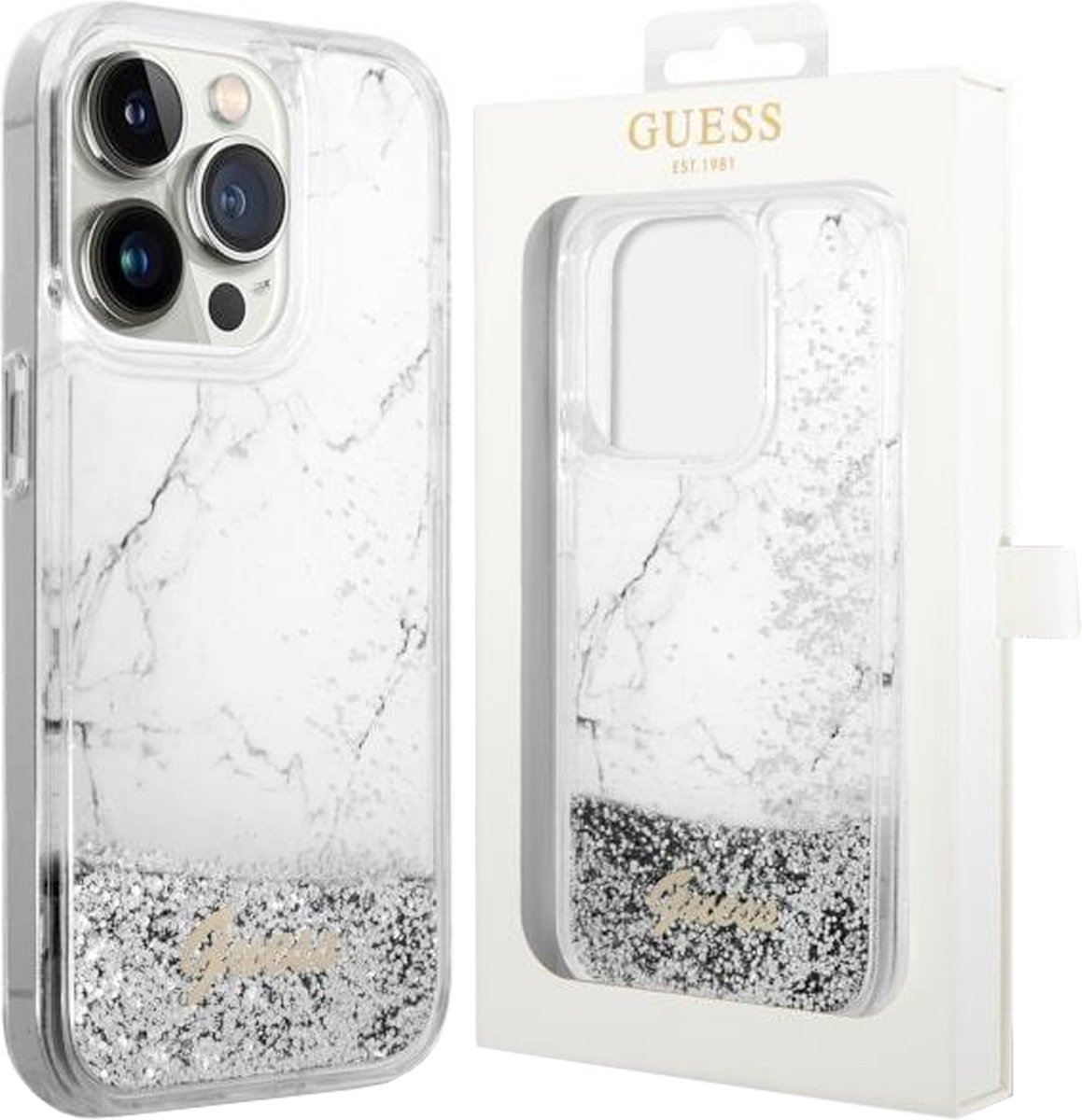 Guess - GUHCP14XLCSGSGH - hoesje voor iPhone - 14 - Pro - Max - 6.7 - wit - Liquid - Glitter - Marble