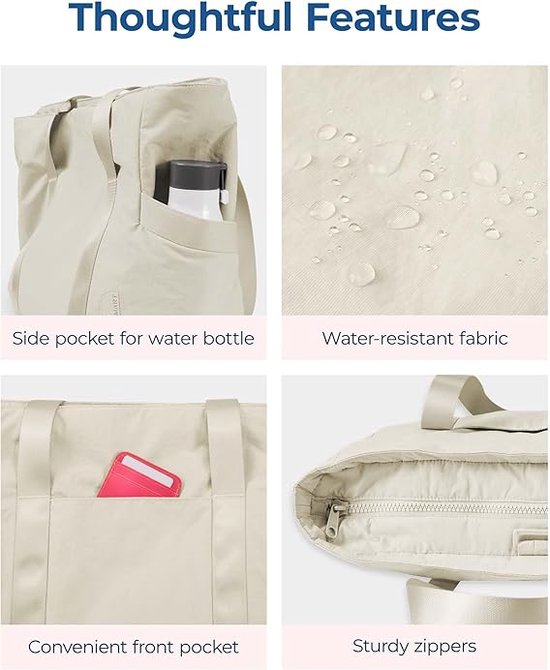 Sacs à main pour femme - Sac cabas zippé - Grand sac bandoulière - Sac d'école - Sac à bandoulière - Sac pour ordinateur portable - Sac à main - Cabas - Sac week-end - Sac shopping - Sac de plage - Yoga / Fitness / Voyage - Beige