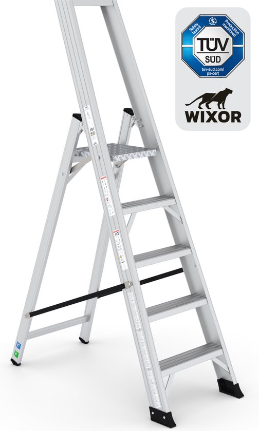 Foto: Wixor trapladder expert huishoudtrap 5 treden professionele trap bordestrap stevige trap tuv gecertificeerd en131