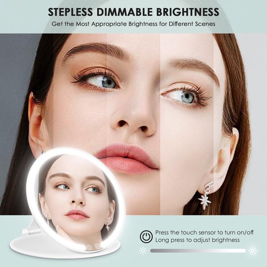 Miroir Maquillage, Miroir Maquillage Lumineux avec 72 Lumières LED, 2000mAh USB Rechargeable Miroir LED, Écran Tactile Miroir de Voyage (Blanc
