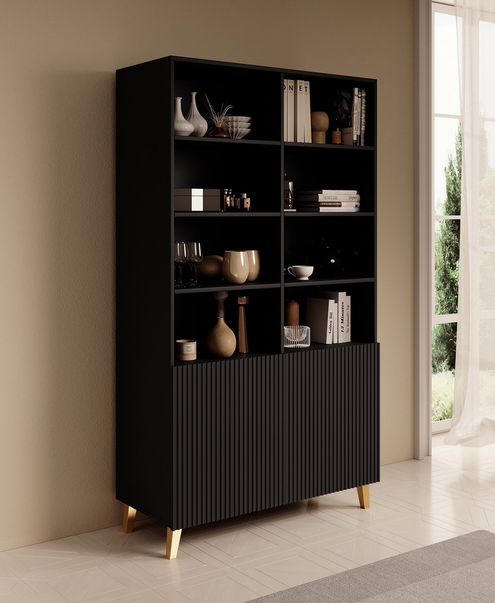 MEUBELLA Boekenkast Palamos - Mat zwart - 100 cm
