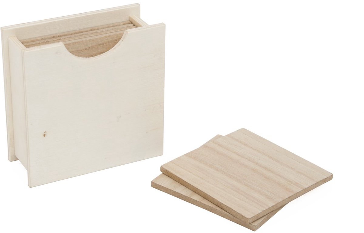 Houten Vierkante Onderzetters Set 11x11x4,5 cm 6 stuks