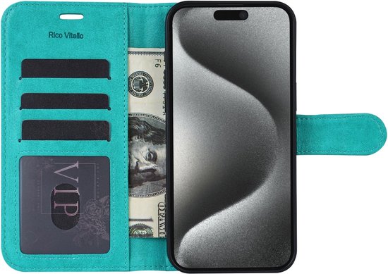 Étui adapté pour Apple iPhone 16 Pro Max/étui portefeuille/étui livre L porte-carte portefeuille/flip magnétique/couleur Turquoise