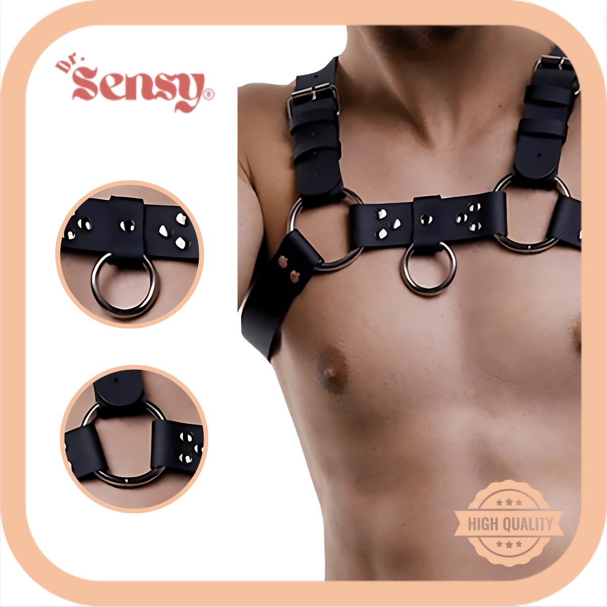 Goedkoopste Dr. Sensy BDSM Harnas Borst - Heren - Zwart - Leer - Verstelbaar - Eroktiek & Bondage Harnas - Parenclub kleding - Seksspeeltjes - Roleplay