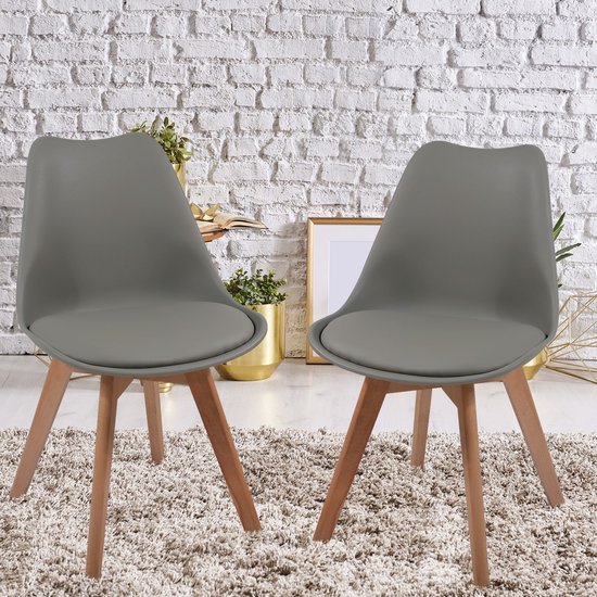 Miadomodo Eetkamerstoelen - Kuipstoelen - Kunststof - Houten Poten - Gewatteerde Zitting - Set van 6 - Grijs