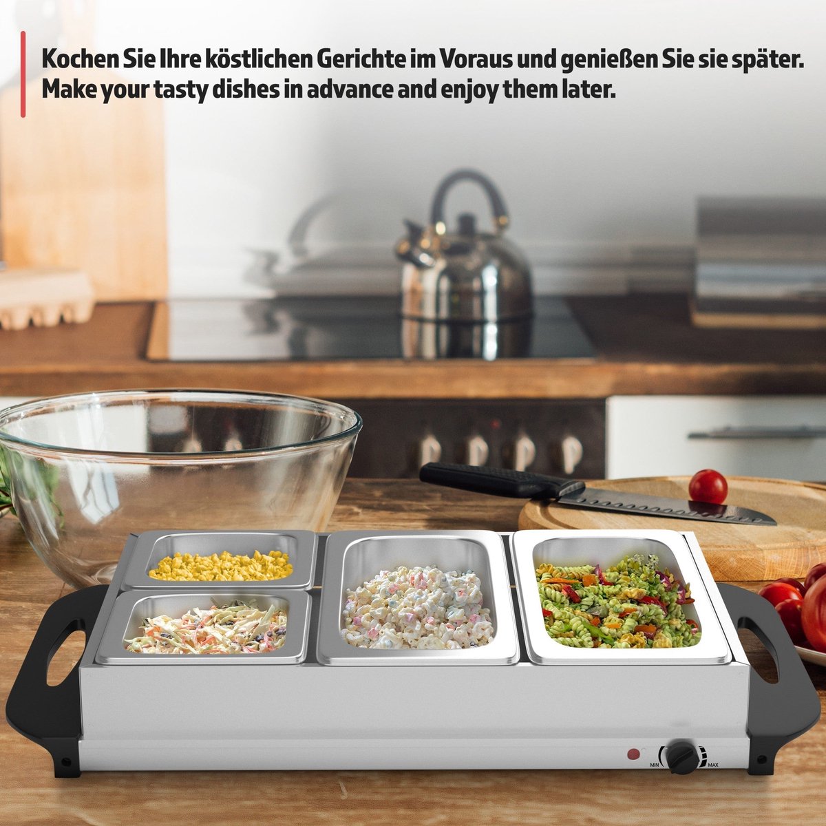 Jago- buffetverwarmer - elektrisch, met kookplaatfunctie,  temperatuurregelaar, RVS - opwarmapparaat, voedselverwarmer, warmhoudplaat, warmhoudcontainer