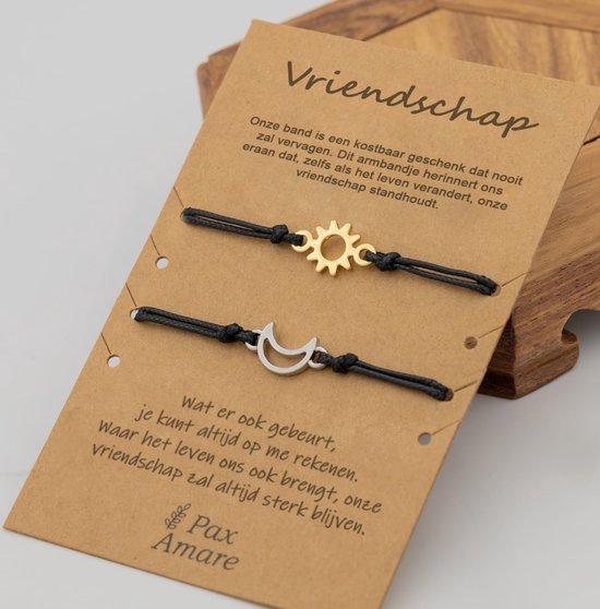 Bracelets d'amitié pour 2 avec Soleil & Lune - Or & Argent - Élastique réglable - Cadeau d'amitié - Pax Amare
