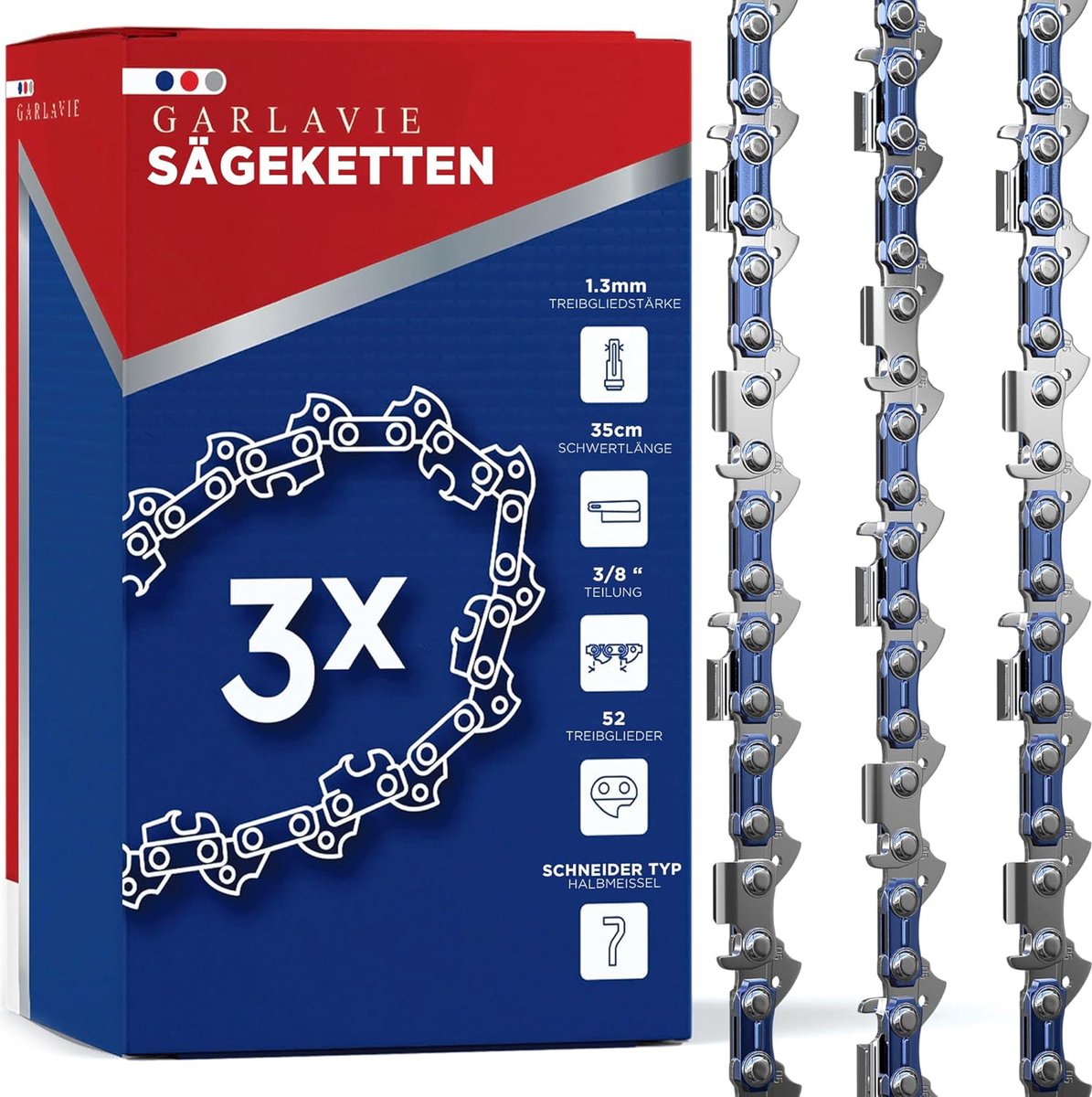 Garlavie 3 Set Kettingen voor Kettingzaag 35cm 3 8 52 TG 1.3 Aandrijf Schakels Kettingzaag Ketting 30cm Compatibel met Vele Merken Hoogwaardige Zaagkettingen