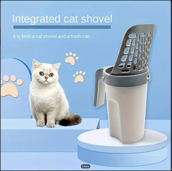 Foto: Plastic kattenbakschep met zakhouder voor katten afneembare kattenbakschep met automatische reiniging diepe schep voor eenvoudig onderhoud van de kattenbak inclusief 10 afvalzakken