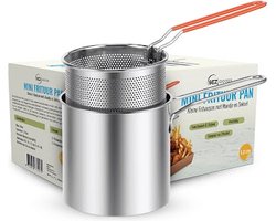 SEZGoods Kleine Frituurpan met Mandje – 1,2 Liter - Mini Friteuse - Geschikt voor gas en inductie -…