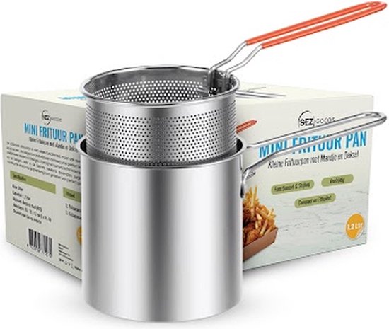 Foto: Sezgoods kleine frituurpan met mandje 1 2 liter mini friteuse geschikt voor gas en inductie rvs