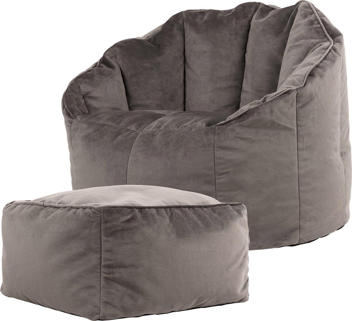 icon - Sirena Zitzak met Poef - Accent Fauteuil - Velours - Houtskool