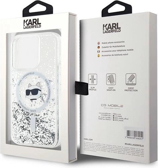 Karl - Lagerfeld - Coque MagSafe Liquid Glitter Choupette Head pour iPhone - 15 - Pro - Max - transparente