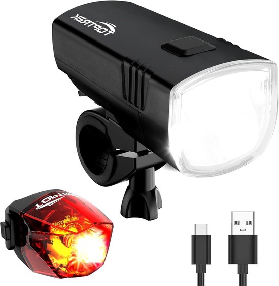 Dilwe USB Oplaadbare Fietslamp 8 LED-koplamp met Claxon 6 Modi voor Off