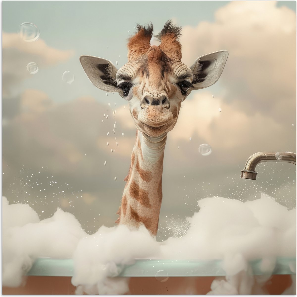 Poster 75x75 cm - Giraffe - Wilde dieren - Bad - Schuim - Posters - Wanddecoratie badkamer