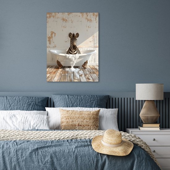 Affiche 60x80 cm - Vintage - Zebra - Animaux sauvages - Baignoire - Posters - Décoration murale salle de bain - Décoration murale murale WC - Accessoires décoratifs - Décoration murale Toilettes