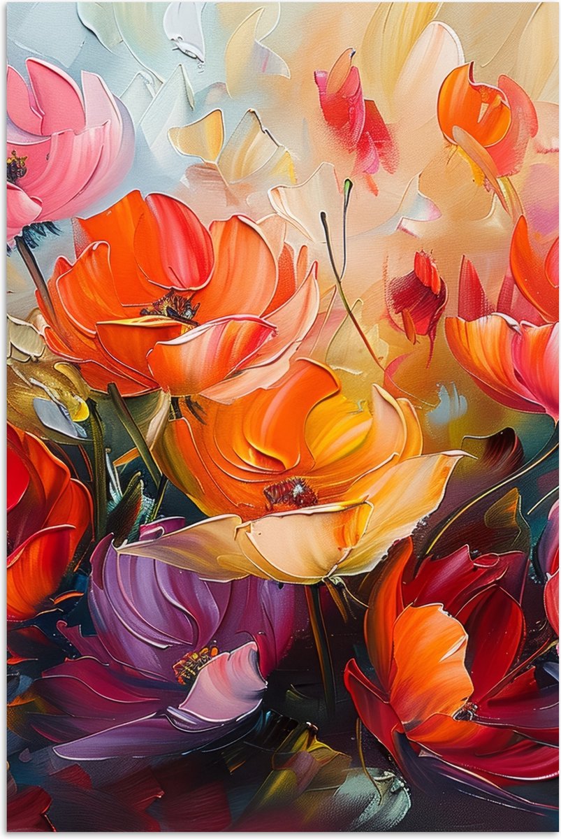 Poster 60x90 cm - Bloemen - Kleurrijk - Verf - Abstract - Kunst - Posters - Kamer decorati