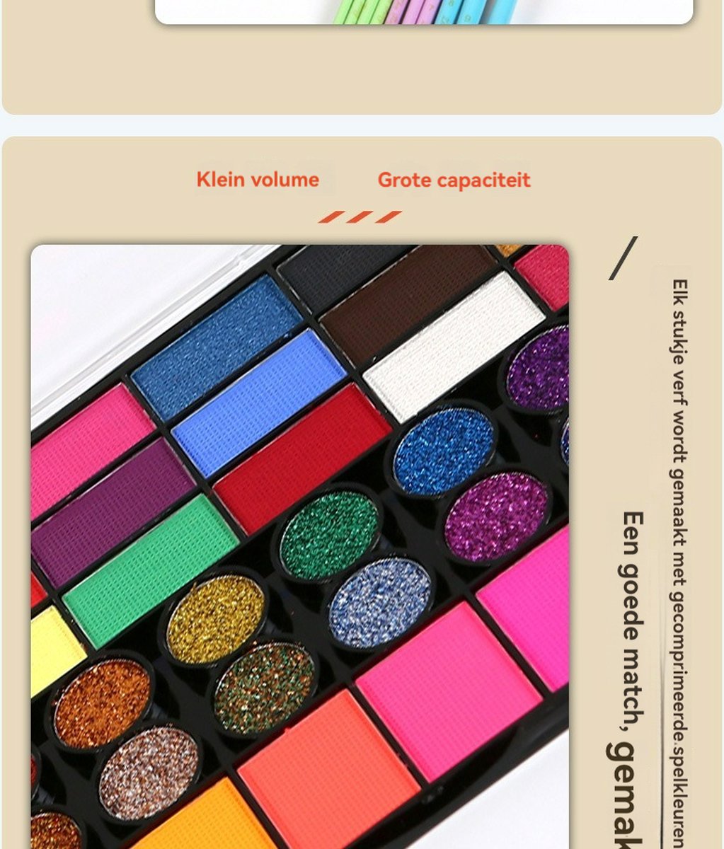 Haley familySchmink op Waterbasis met Penselen- Veilig Schminkset Kinderen - 42 Kleuren - Inclusief 10 Penselen, 6 Sjablonen& 2 diamantstickers&Glitters-Gemakkelijk schoon te maken-Face paint palette-Kinderschmink voor grimas — afbeelding 10